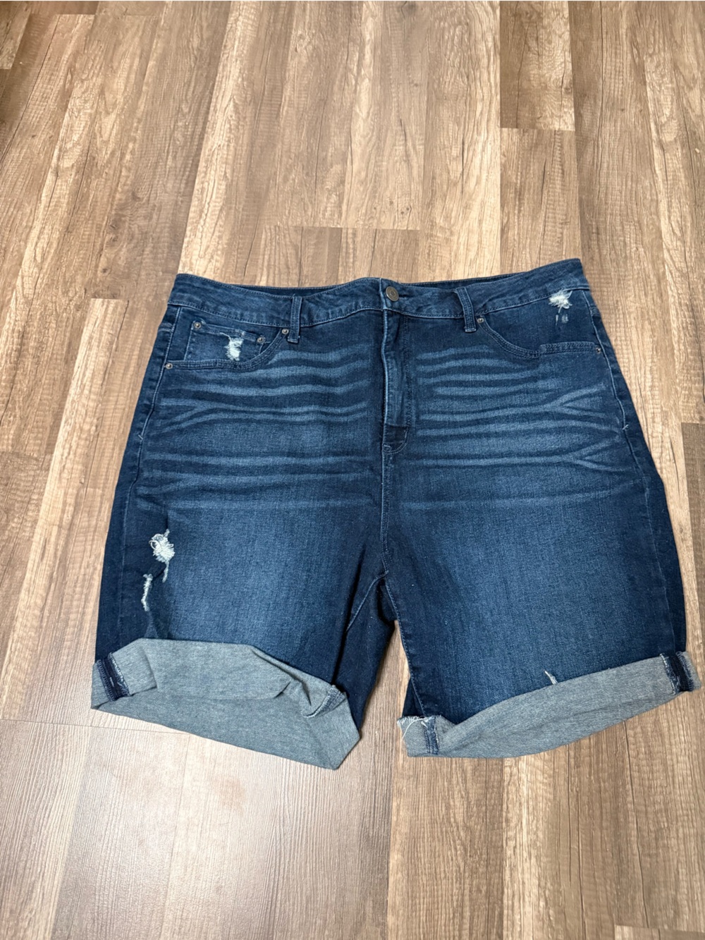 Terra & Sky Dark Blue Distressed Denim Shorts